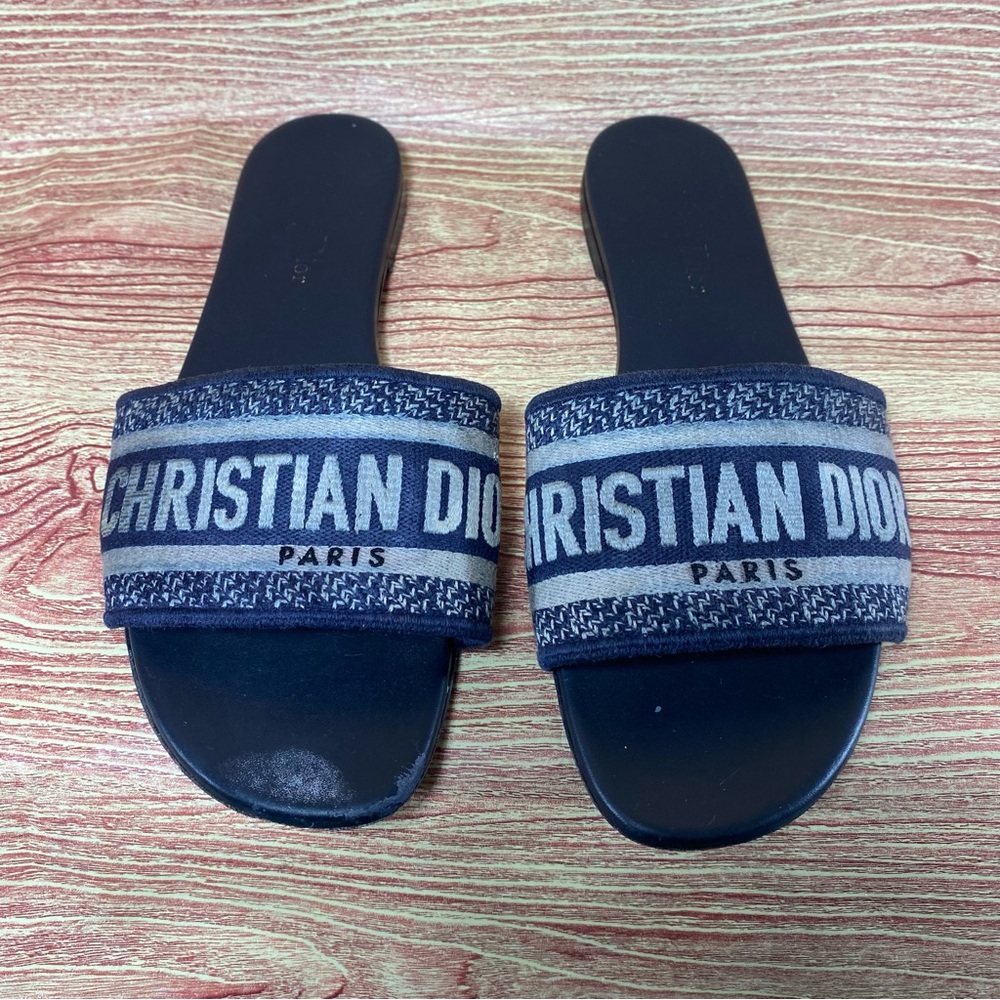 AUTHENTIC Christian Dior Dway Slippers Sandals 38 8 Blue